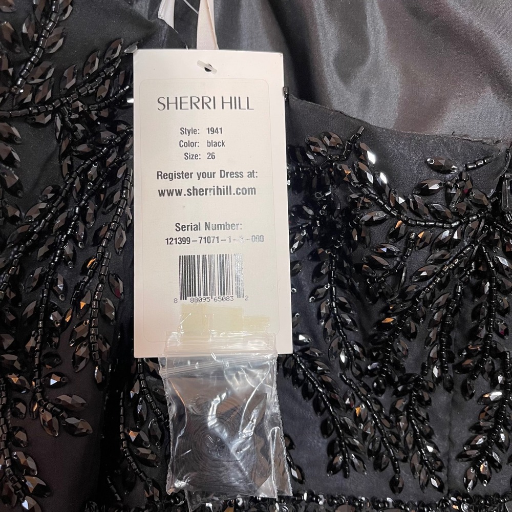 NWT Sherri Hill Black Beaded Strapless Chiffon Formal Evening Gown Dress Size 26 - Picture 4 of 13